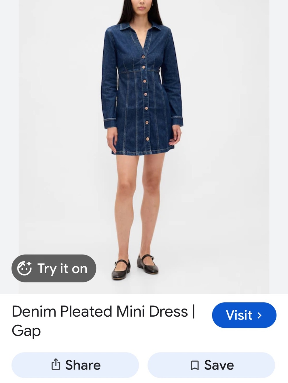 GAP XS Ladies Dark Blue pleated Denim Button-Front mini dress